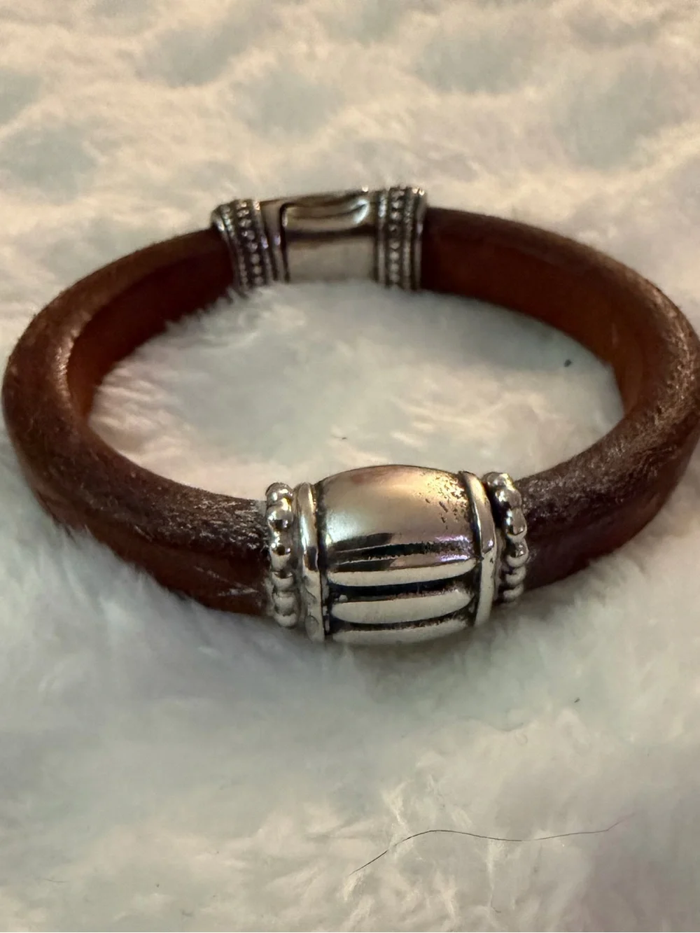 SUNDANCE Classic Brown Leather Bracelet with Silver Accent